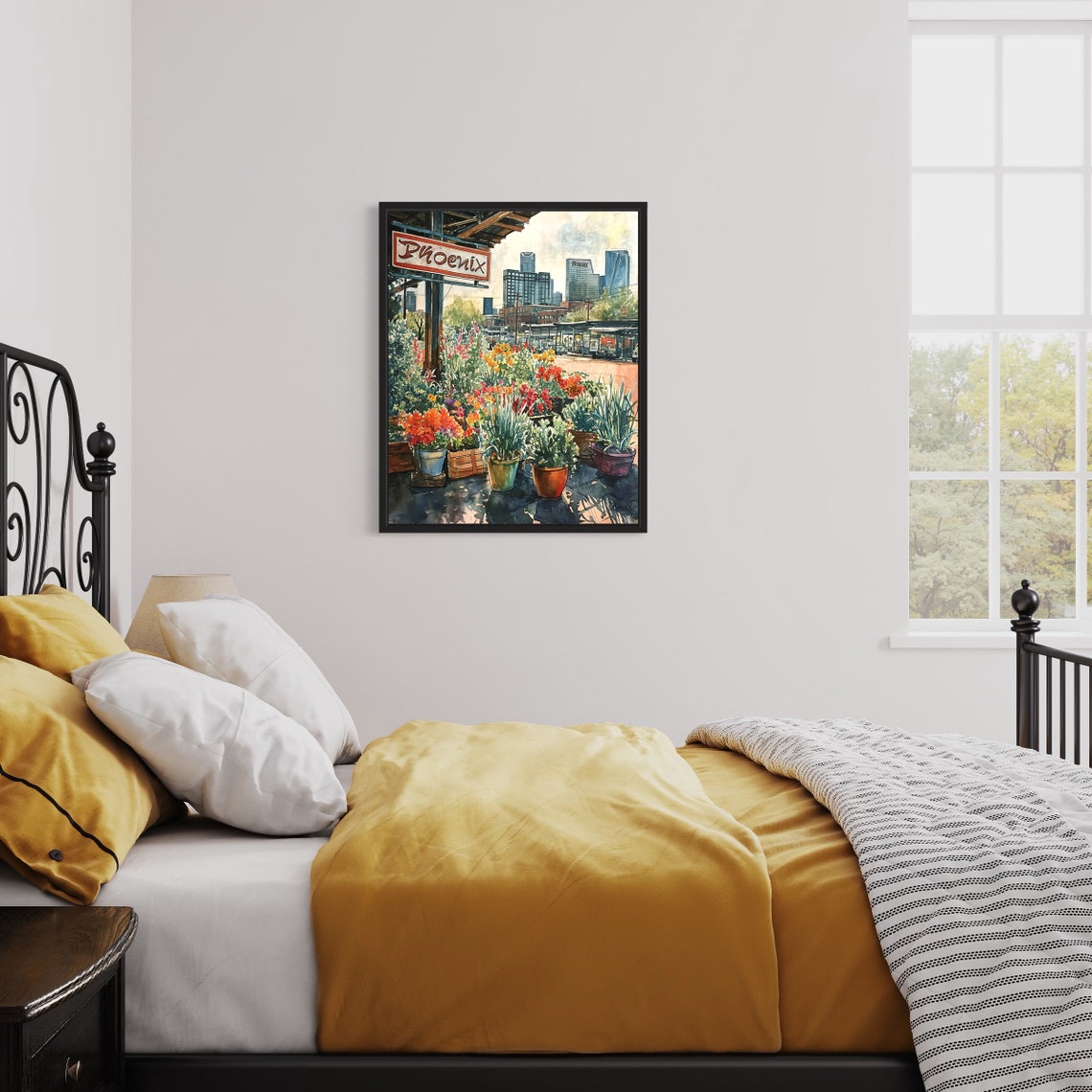 Phoenix Arizona Potted Plant Market Watercolor Downtown Poster - Image 3