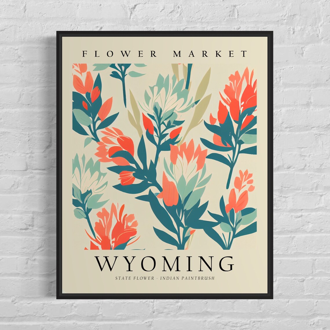 Wyoming Indian Paintbrush 1960s Neutral Botanical Art Print