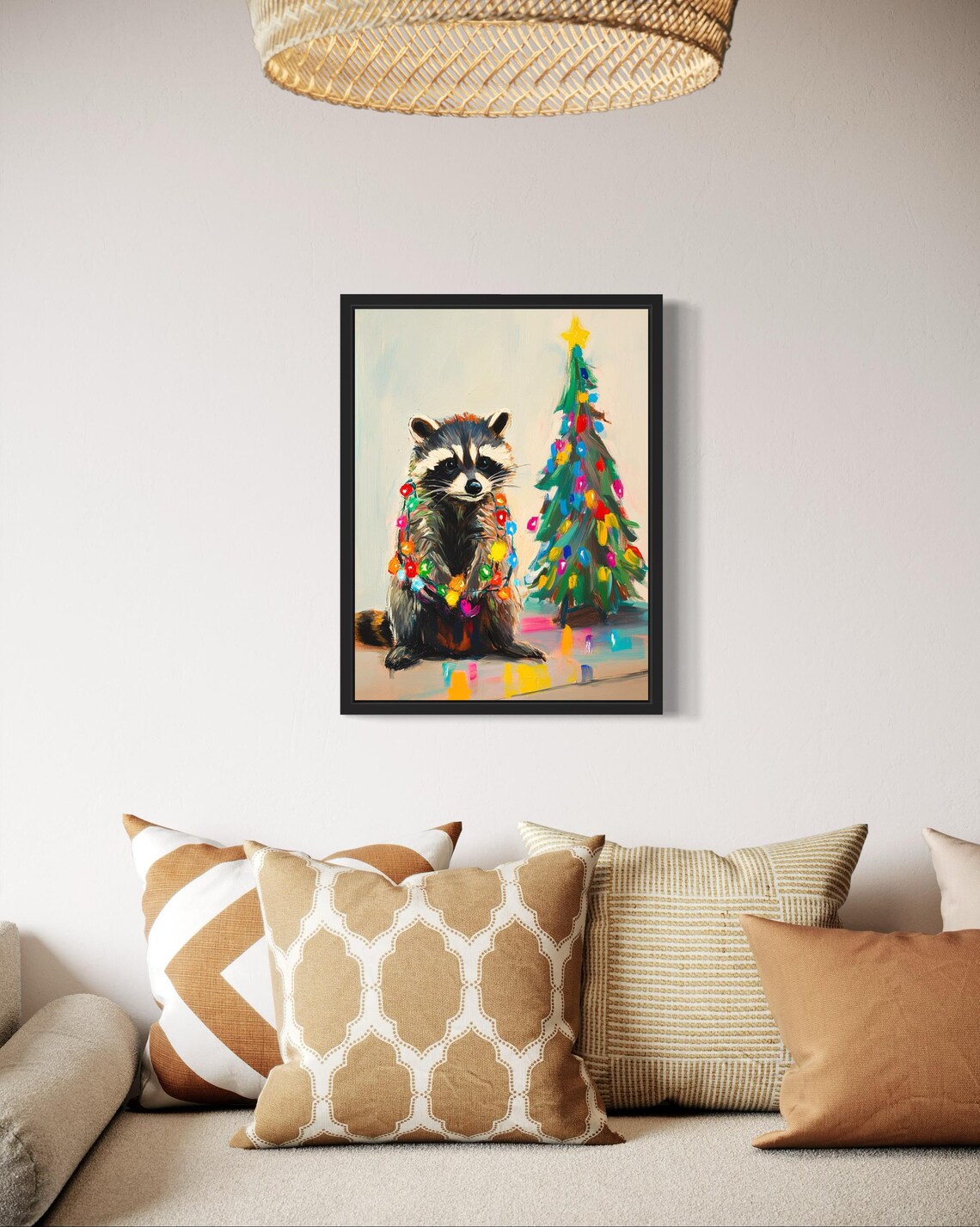 Raccoon Tangled in Christmas Lights Holiday Poster - Image 2