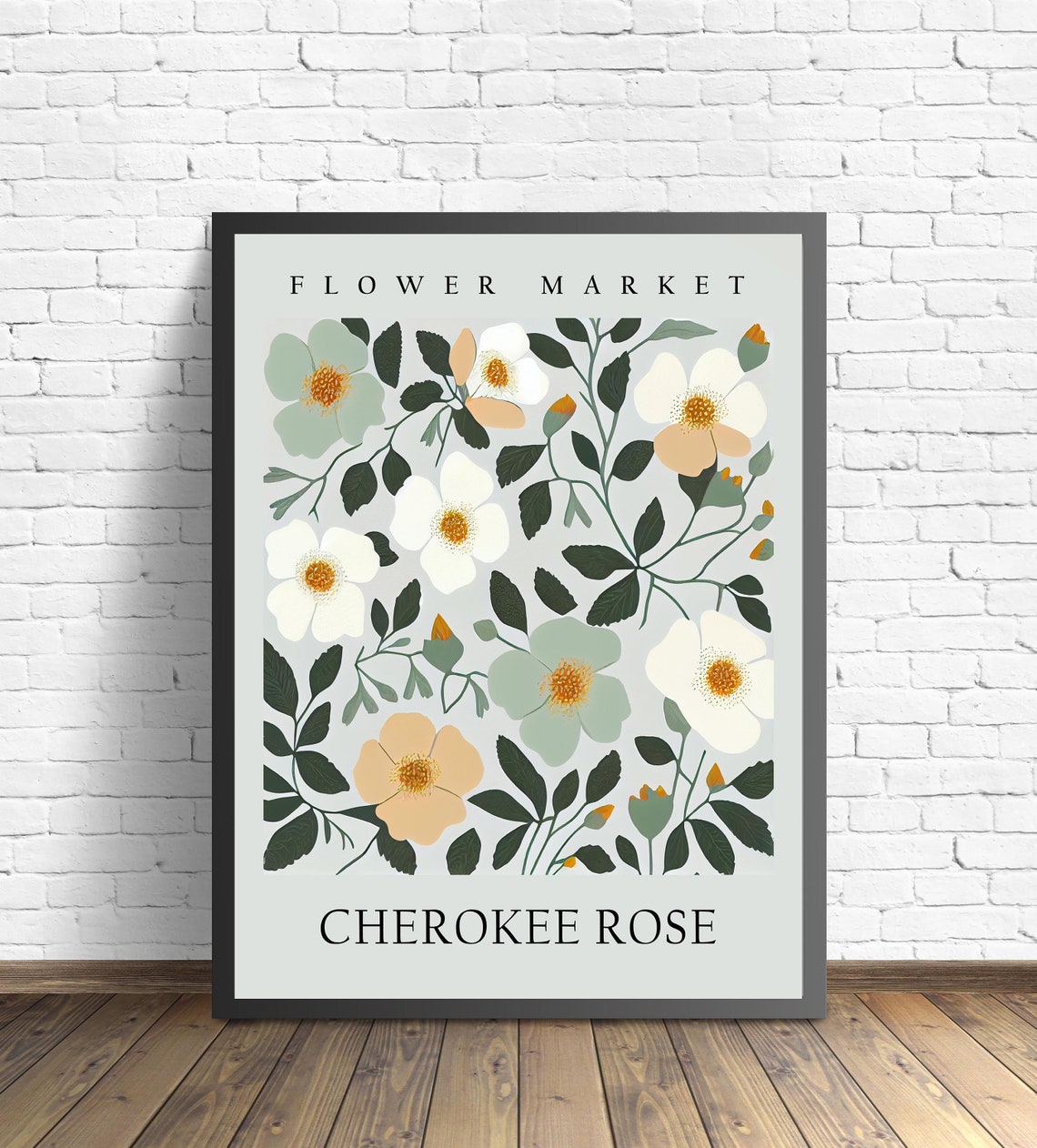 Cherokee Rose White Peach Botanical Flower Market Pastel Art Print
