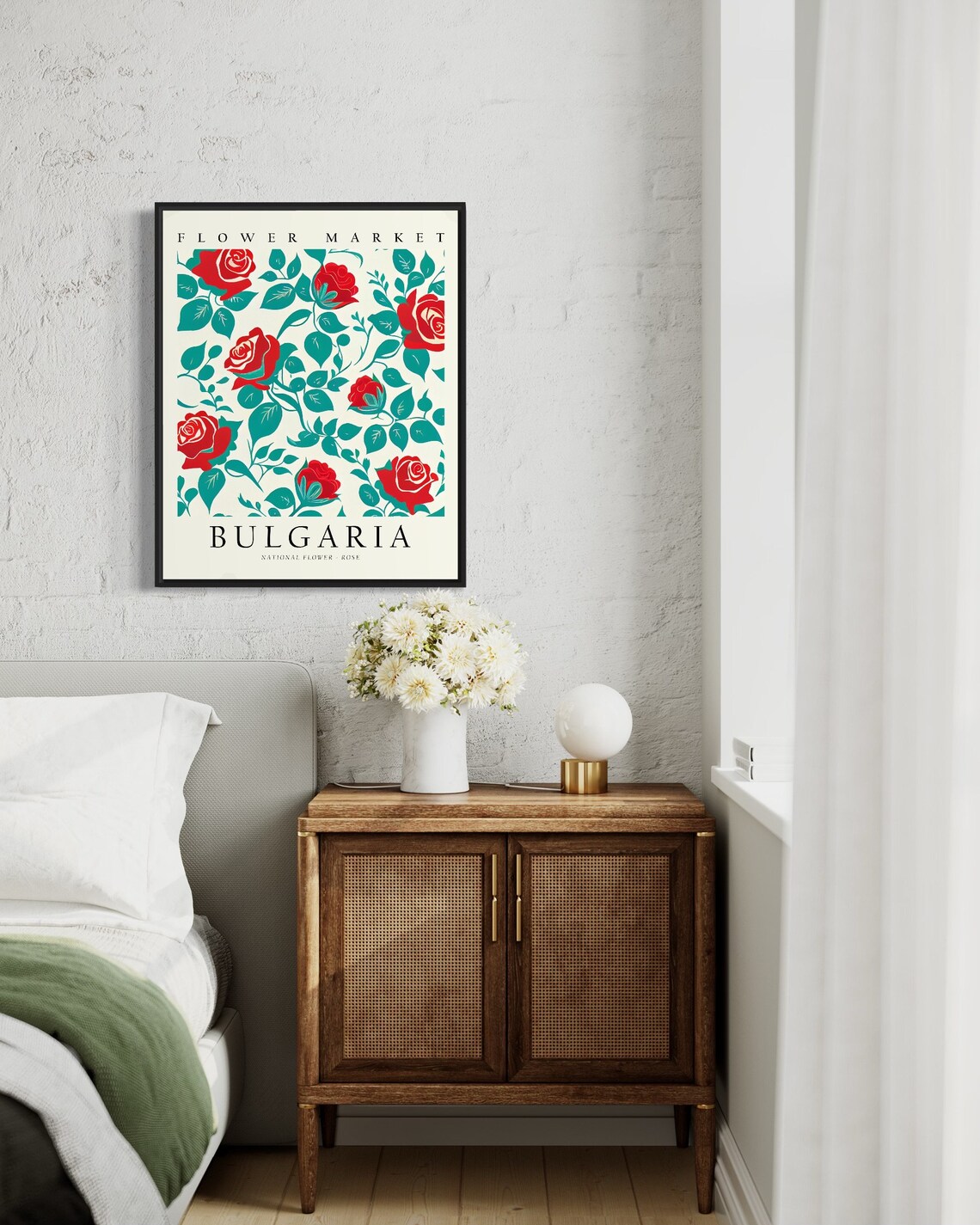 Bulgaria National Flower Rose, Neutral Botanical Art Print - Image 2