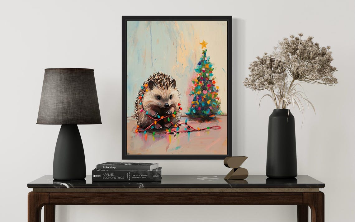 Hedgehog Tangled In Christmas Lights Holiday Tree Poster Artwork - Image 3