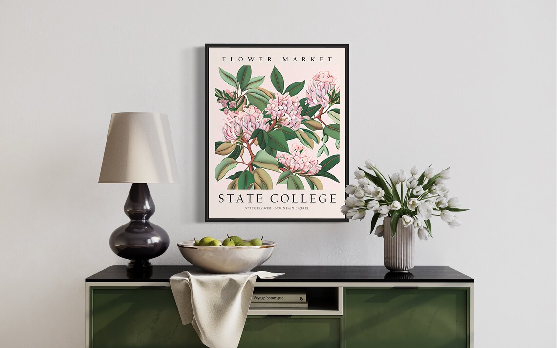 State College Pennsylvania Mountain Laurel Flower Market Poster - Image 3