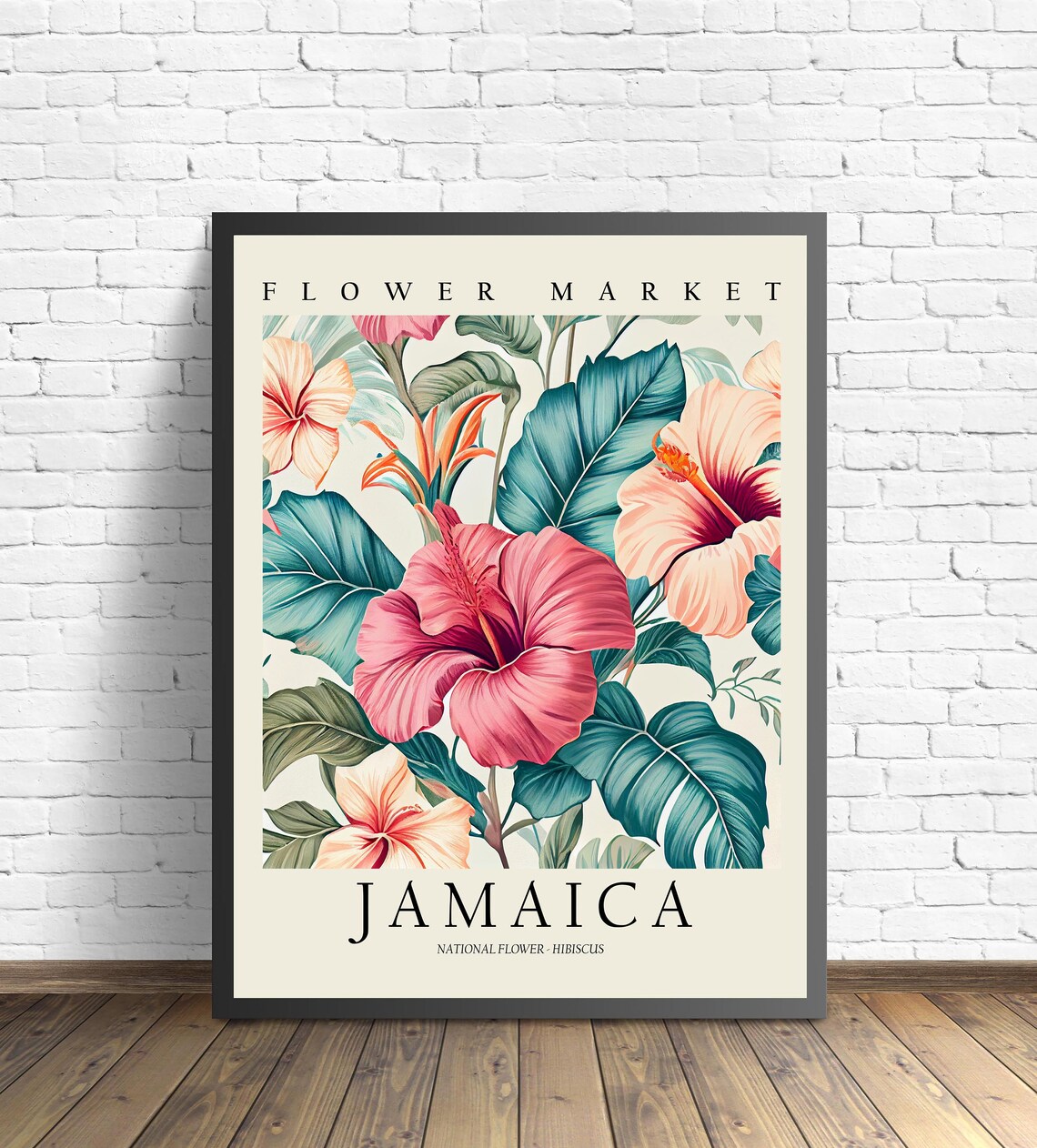 Jamaica Flower Market Hibiscus Tropical Island Travel Poster