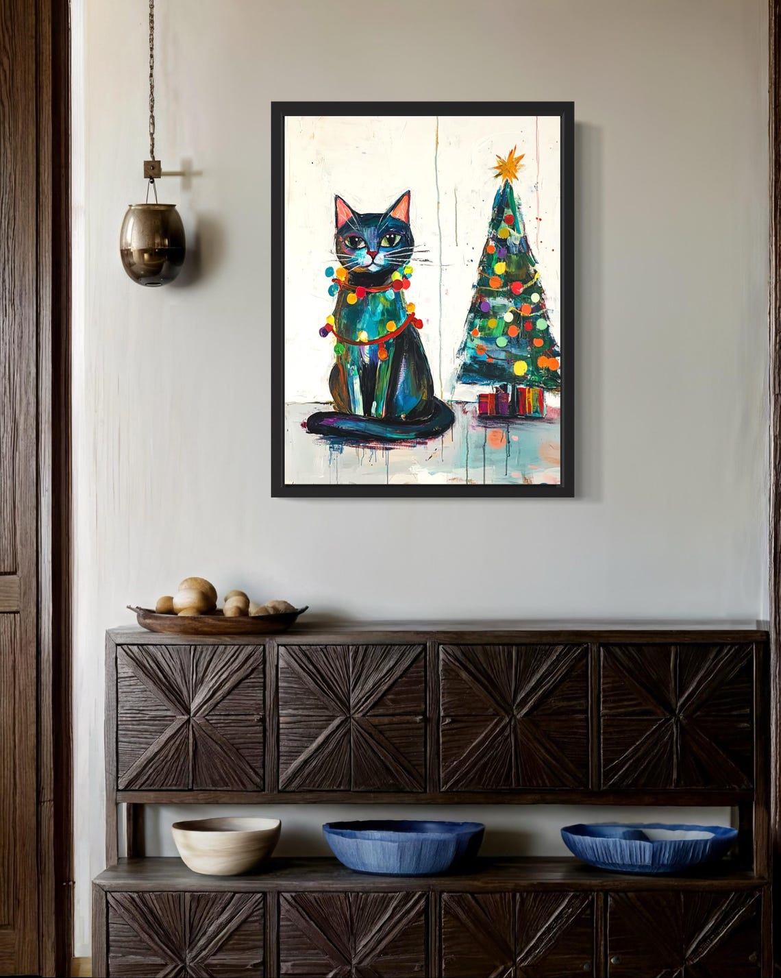 Black Cat Tangled In Christmas Lights Holiday Tree Poster Artwork - Image 2