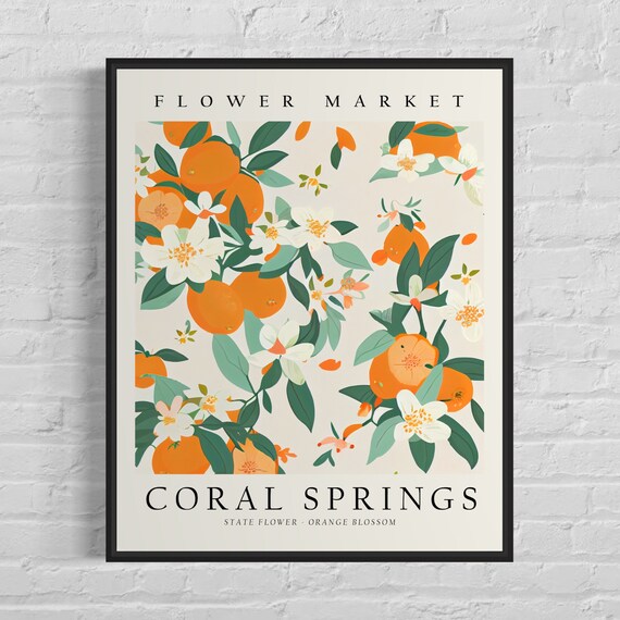 Coral Springs Florida Flower Coral Springs Flower Market Art Print Orange Blossom Wall Art Neutral Botanical Pastel Artwork
