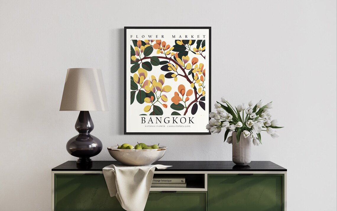 Bangkok Thailand Flower Market Cassia Fistula Botanical Poster - Image 2