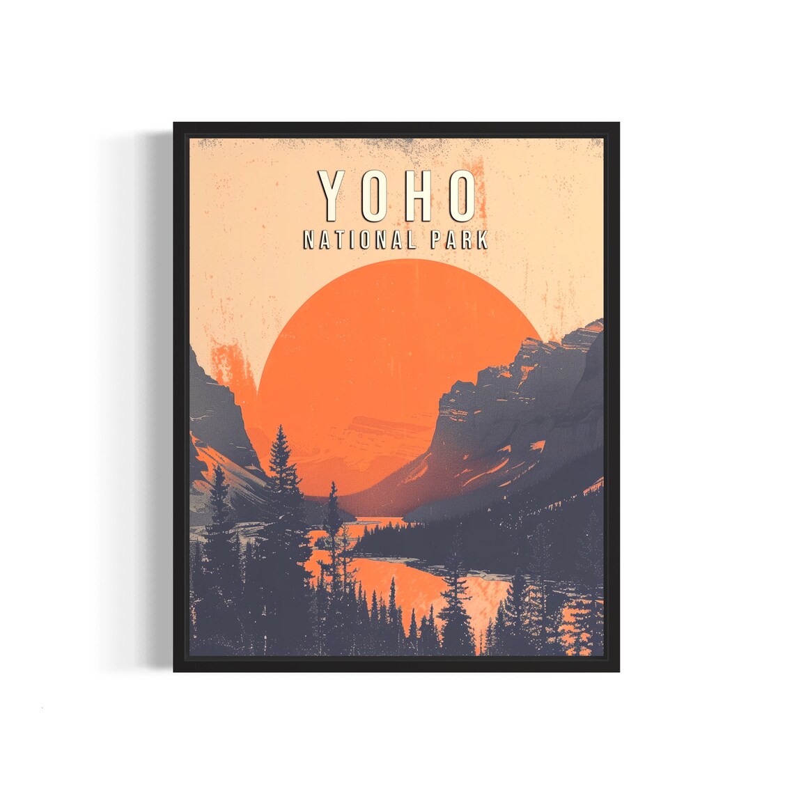 Yoho National Park Mountain Lake Giant Sunset Art Vintage Poster