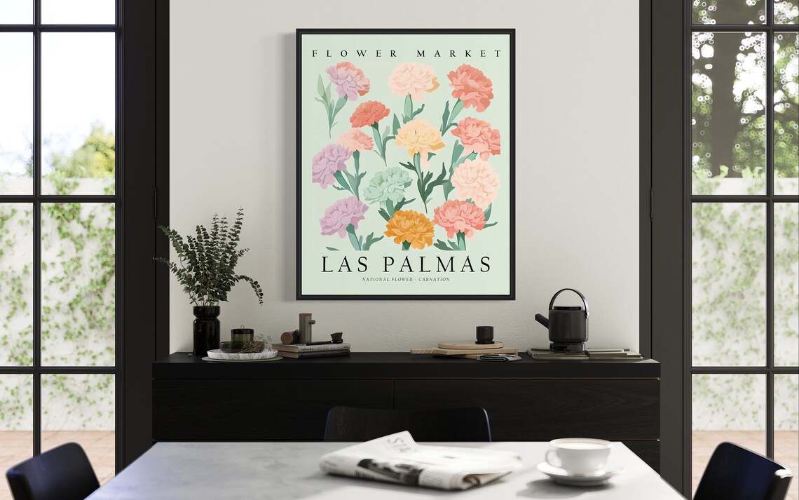 Las Palmas Flower Market Pastel Carnation Botanical Vintage Poster - Image 3