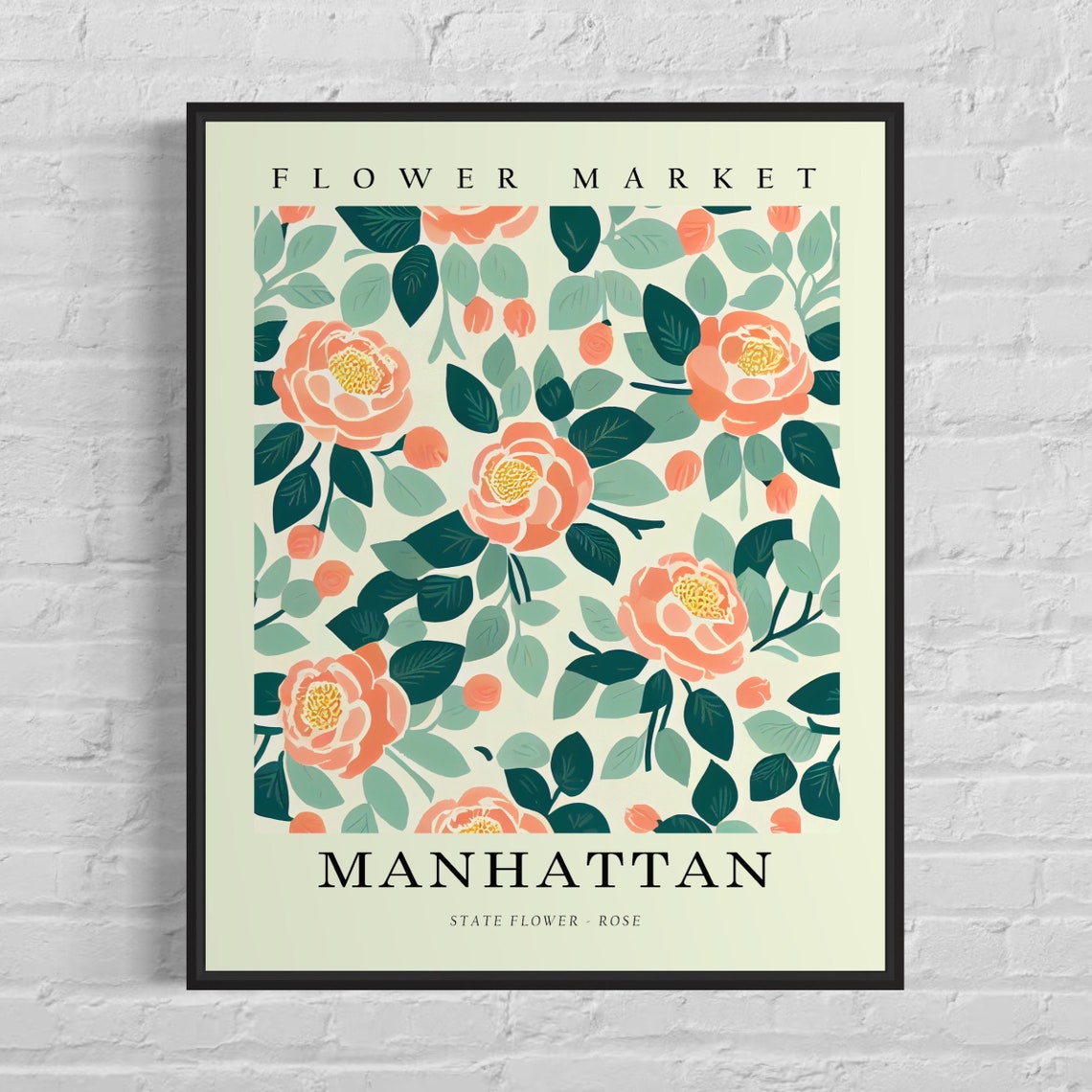 Manhattan Flower Market Rose Coral Flat Modern Botanical Poster