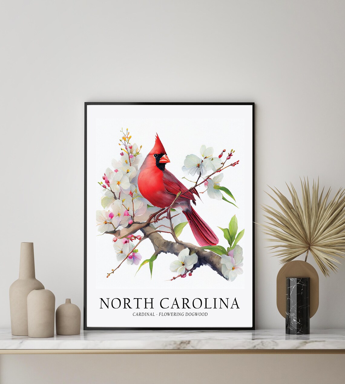 North Carolina State Bird and Flower Art Print - Image 3