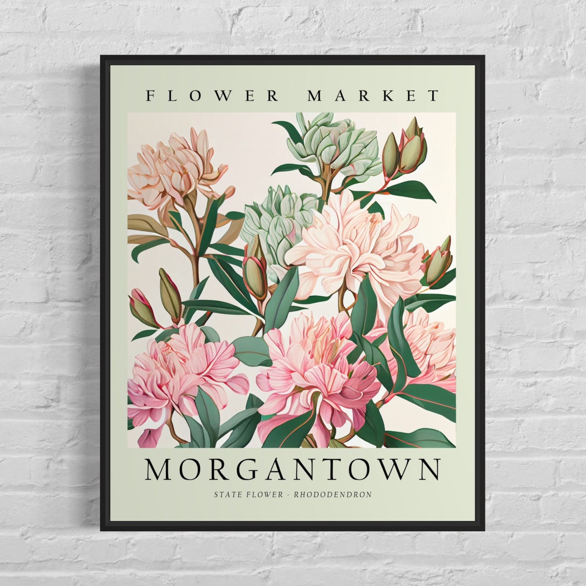 Morgantown Soft Pink Rhododendron State Flower Market Poster