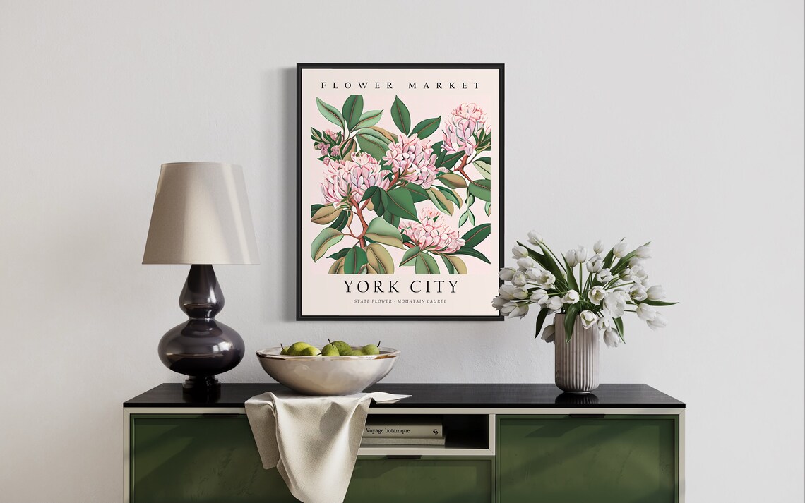 York City Pennsylvania Mountain Laurel Flower Market Art Poster - Image 3