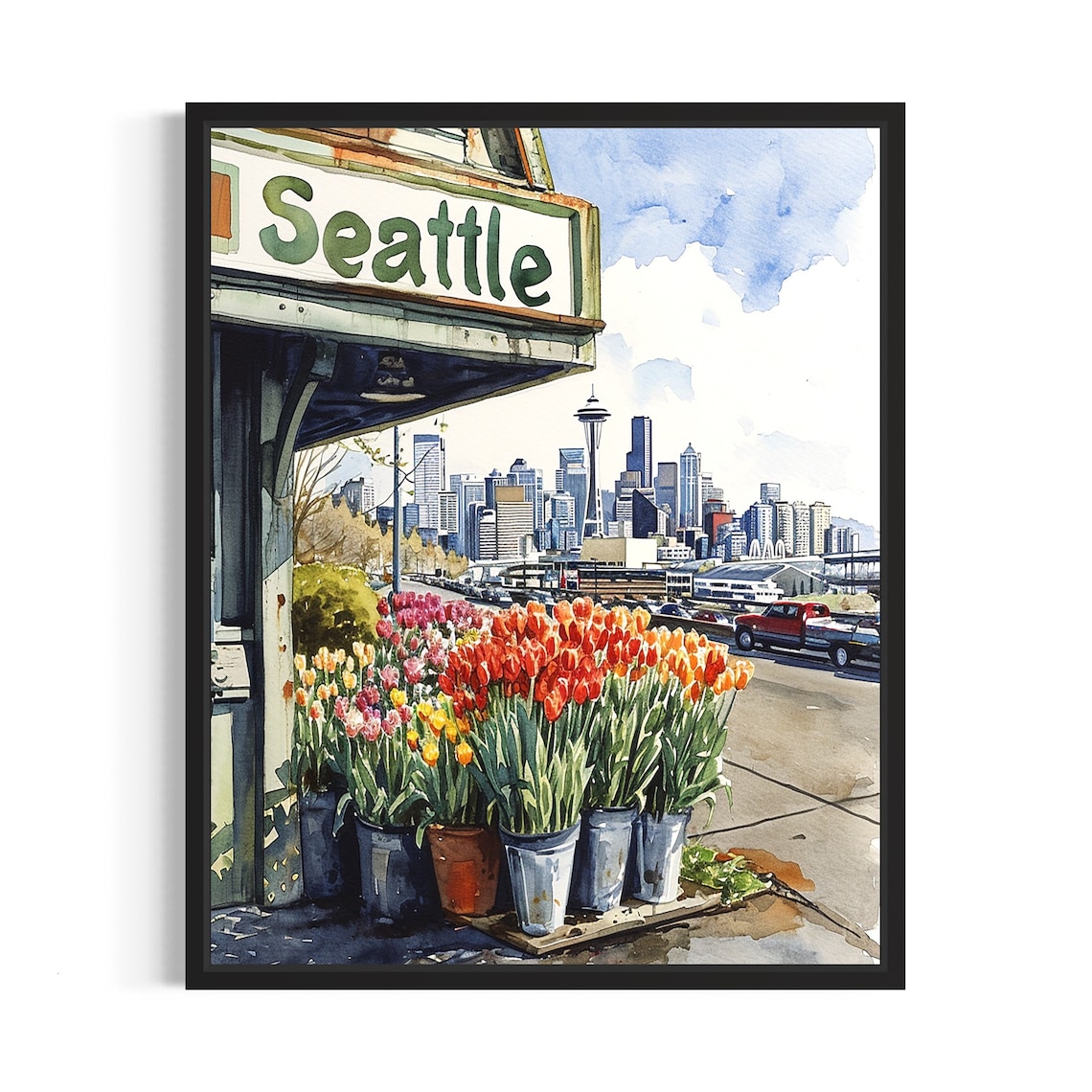 Seattle Flower Market Neutral Botanical Art Print