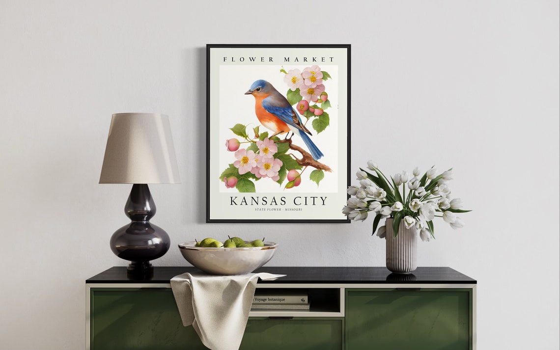 Kansas City Missouri Flower Market Art Print Kansas City Flower Wall Art Kansas City Botanical Pastel Artwork - Image 3