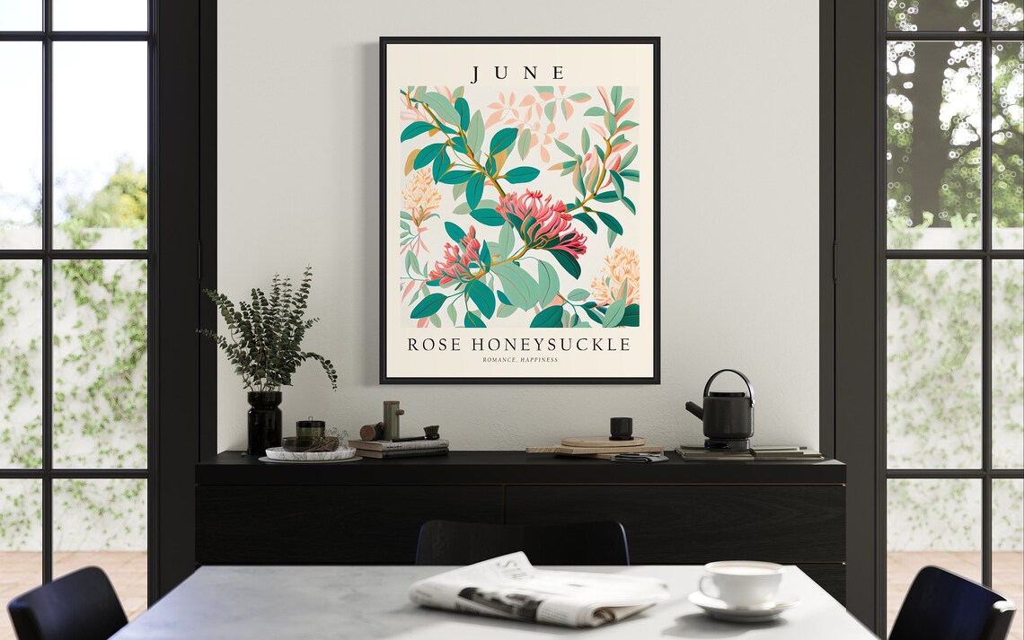 June Flower Month Rose Honeysuckle Art Print - Image 2
