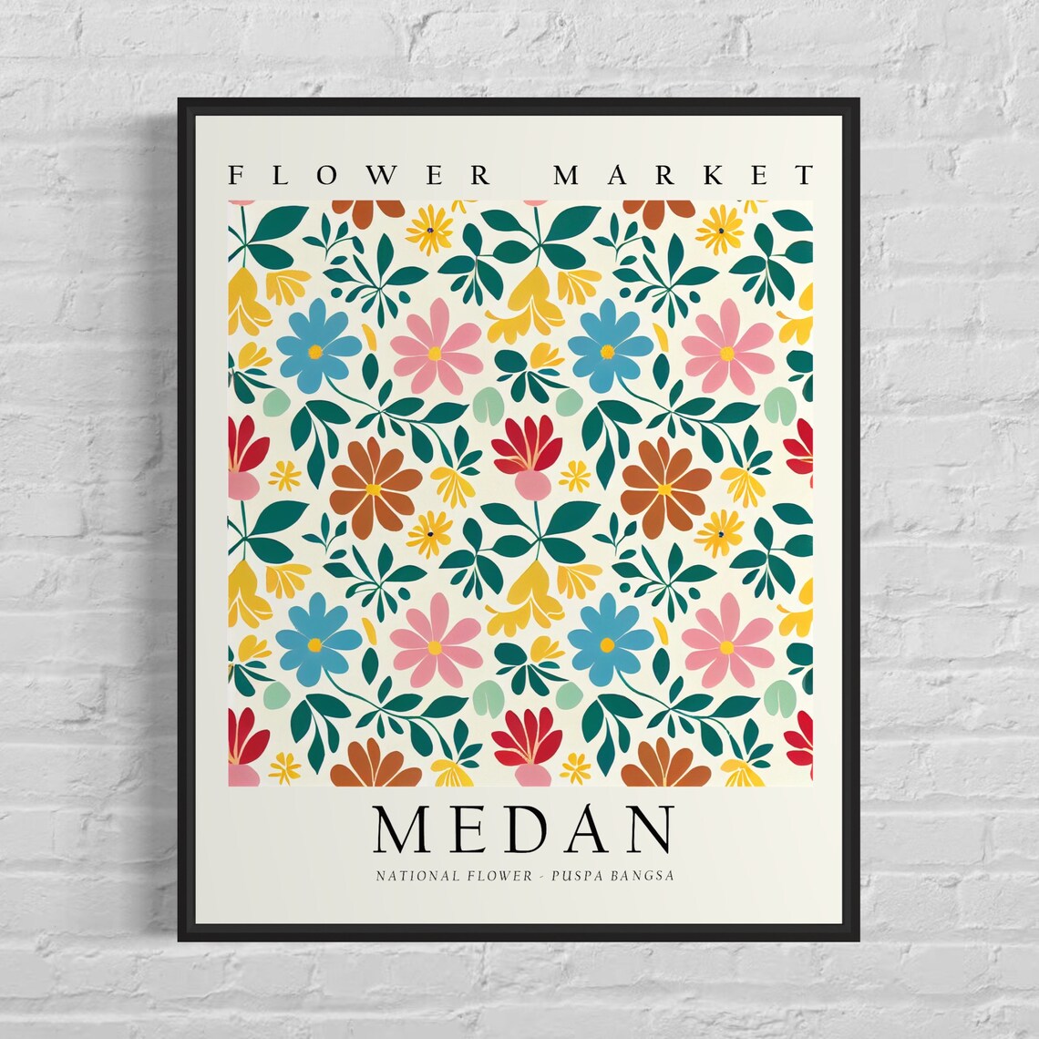 Medan Flower Market Colorful Puspa Bangsa Floral Pattern Poster