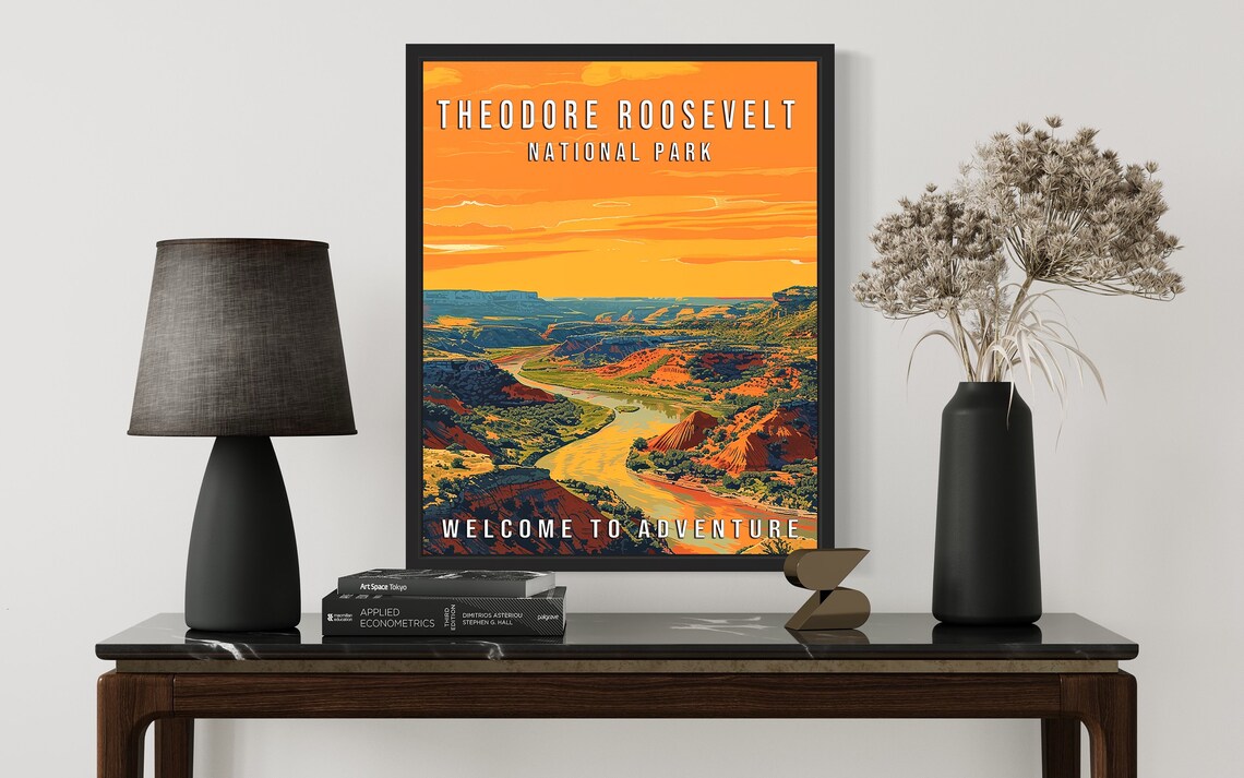 Theodore Roosevelt National Park Badlands River Sunset Travel Poster - Image 3