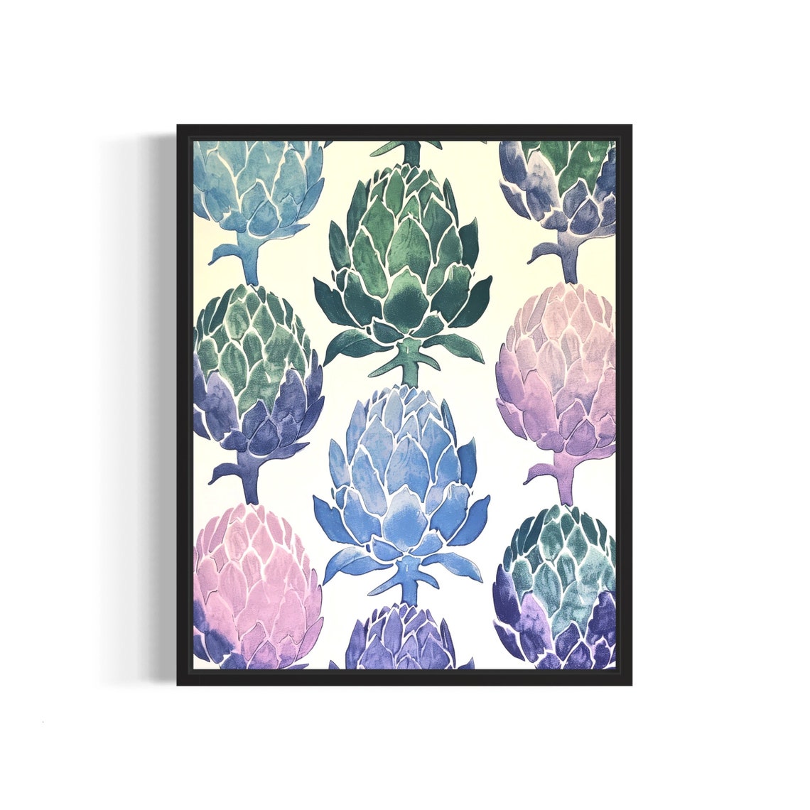 Artichoke Pattern Pastel Watercolor Vegetable Botanical Art Poster