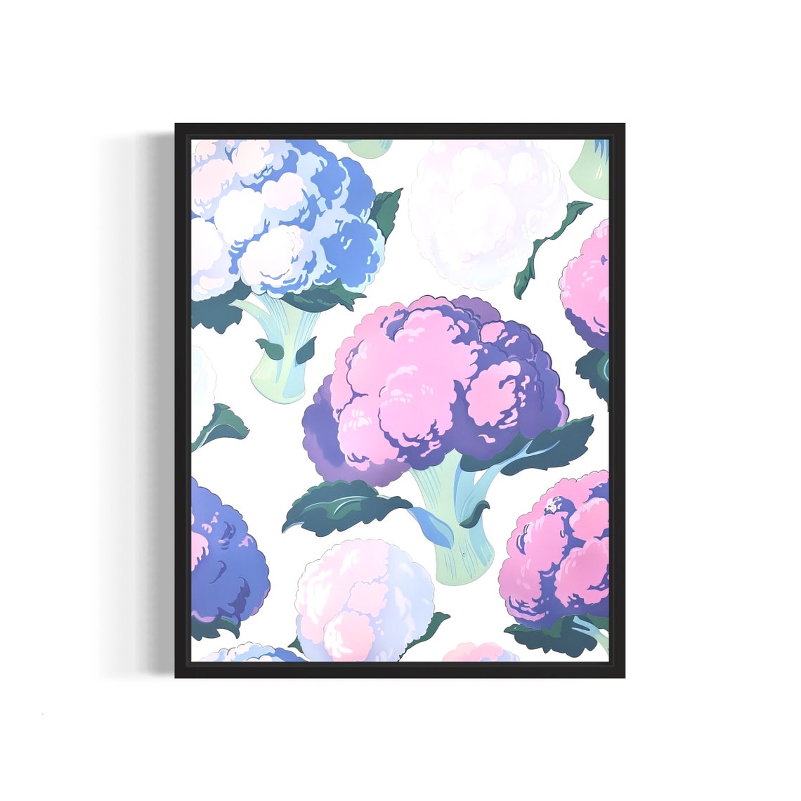 Cauliflower Pattern Pastel Pink Blue Watercolor Kitchen Art Poster