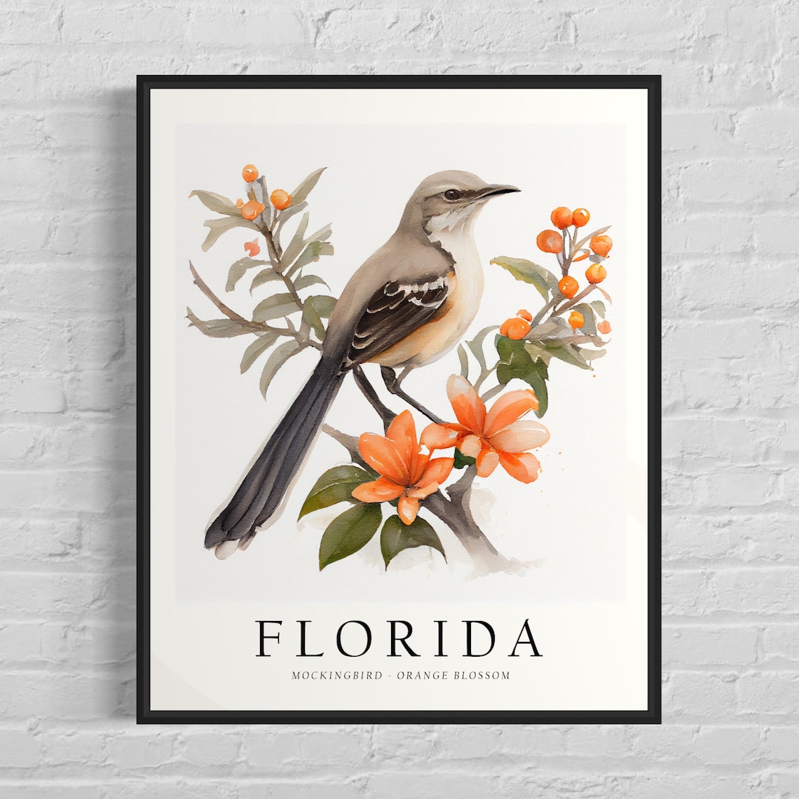 Florida State Bird and Flower Art Print, Wall Decor