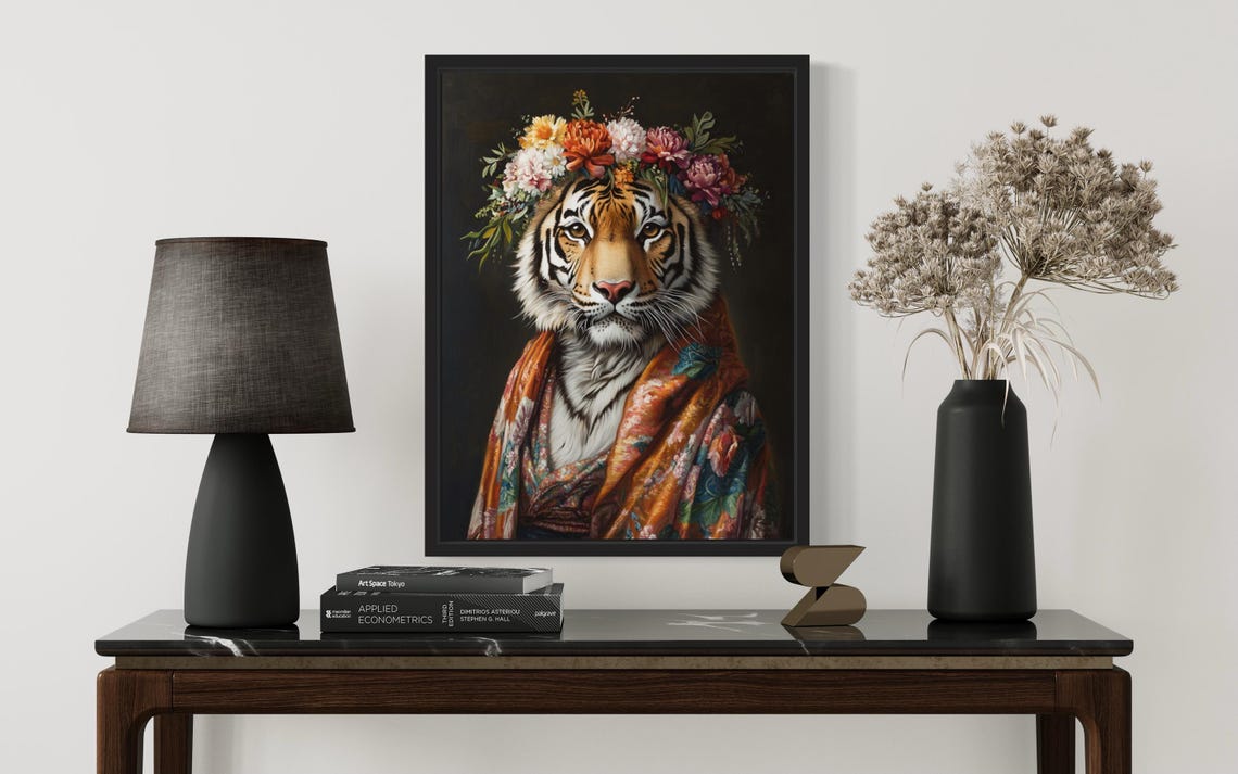Bengal Tiger Poster Art Print Animal Flowers In Kimono Wall Art Decor Painting Artwork - Image 2