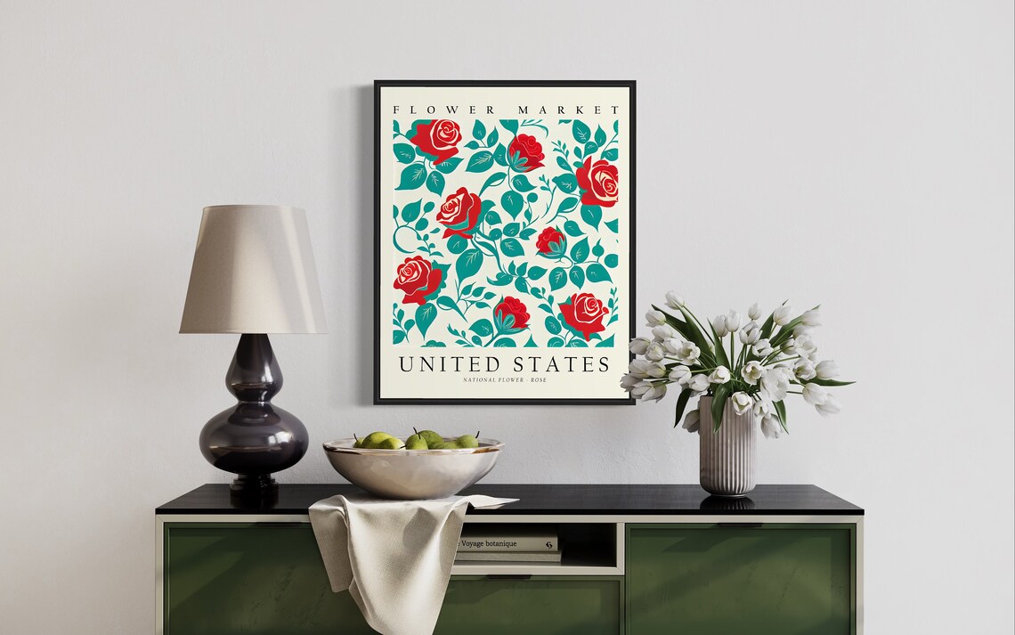 United States Flower Market Rose Poster Red Botanical National Flower - Image 3