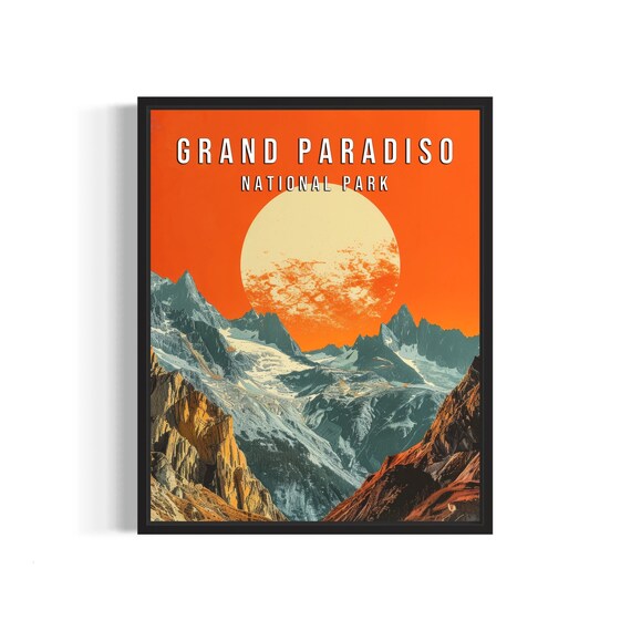 Grand Paradiso National Park Alpine Sunset Art Vintage Poster