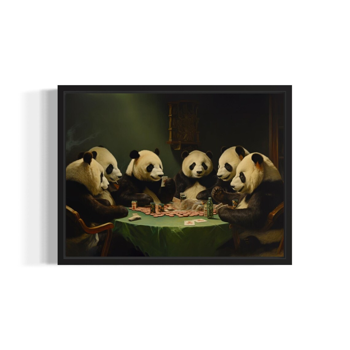 Pandas Playing Poker Card Game Seven Bears Vintage Humor Poster