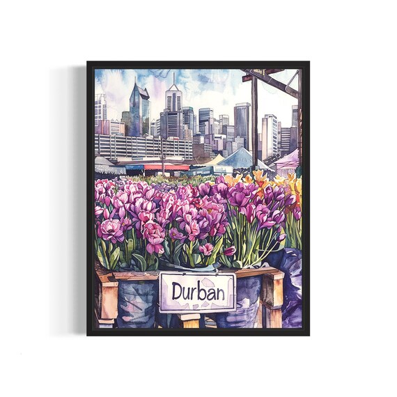 Durban South Africa Flower Market Poster Art Print Neutral Botanical Pastel Artwork Wall Art Painting Bedroom Restroom Decor