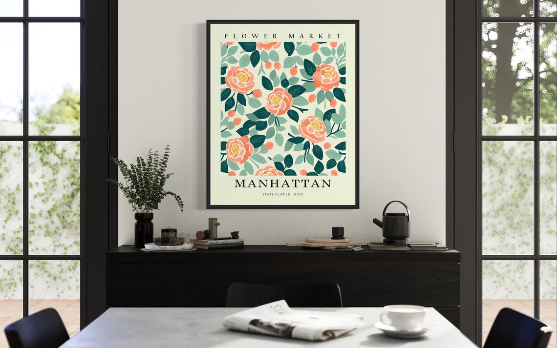 Manhattan Flower Market Rose Coral Flat Modern Botanical Poster - Image 3