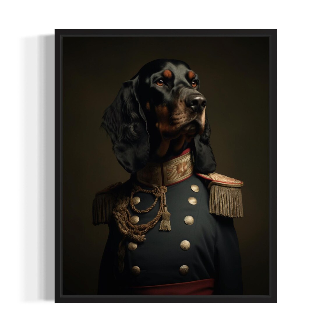 Gordon Setter Dog in Military General Uniform Portrait Poster