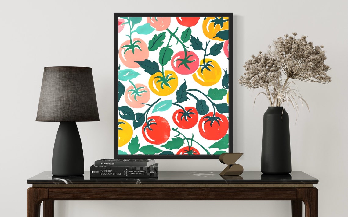 Tomato Vine Pattern Red Yellow Colorful Kitchen Garden Poster - Image 2