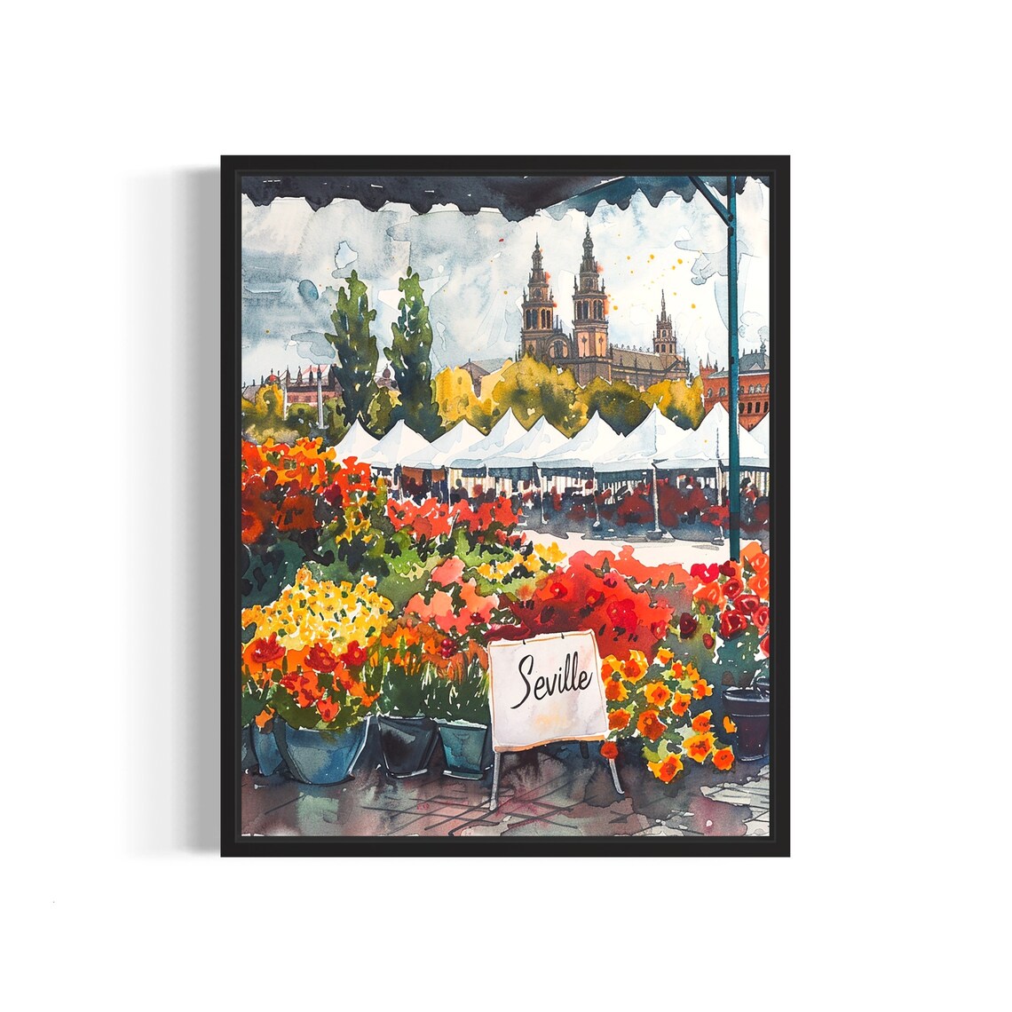 Seville Spain Flower Market Art Print, Neutral Botanical
