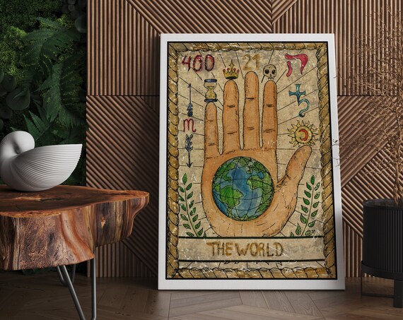 The World Tarot Card Art Hand Holding Earth Globe Palmistry Poster