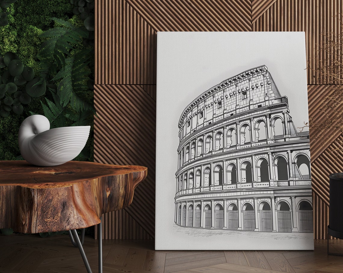 Colosseum Rome Ancient Architectural Sketch Line Drawing Poster