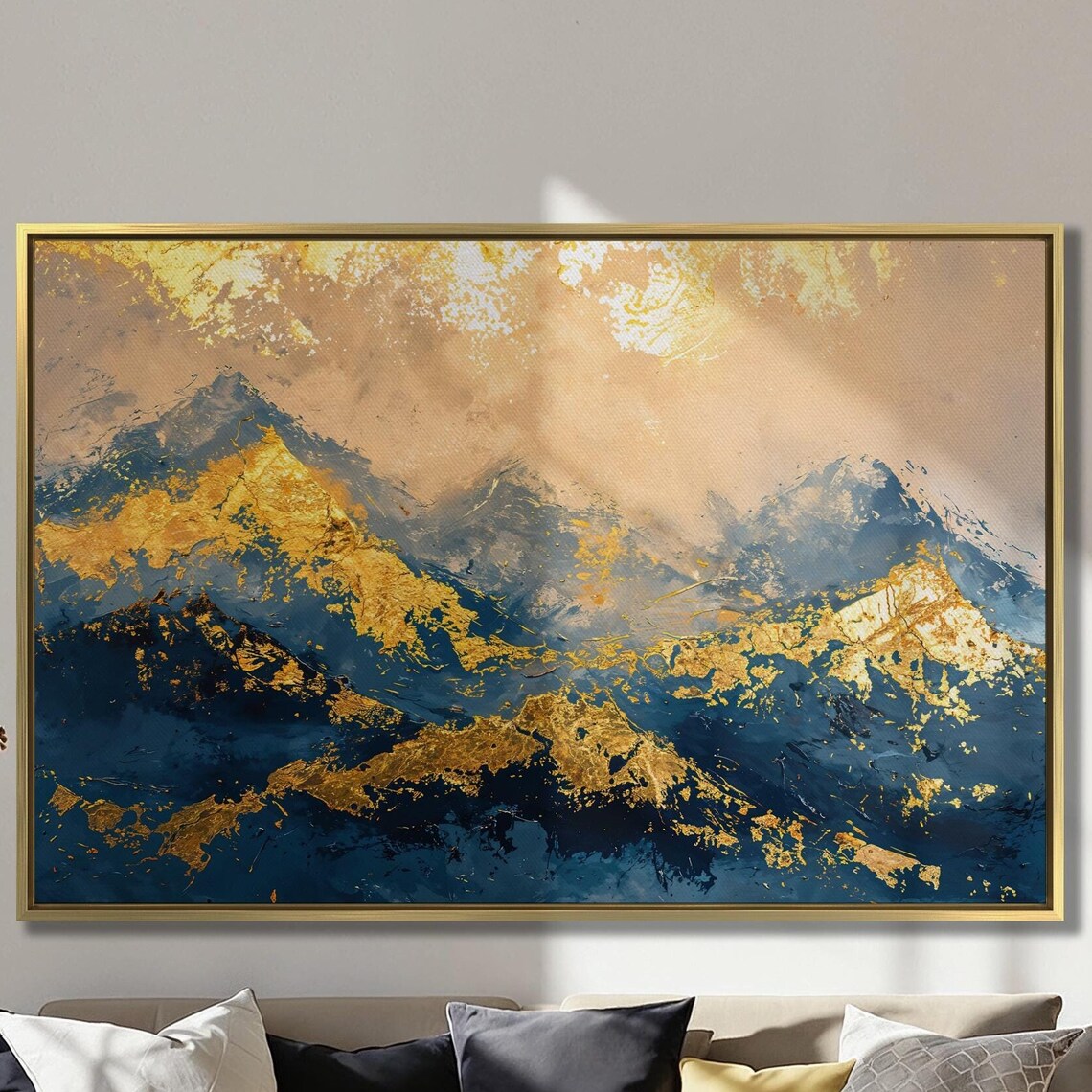 Abstract Mountain Landscape Art Print, Blue and Gold