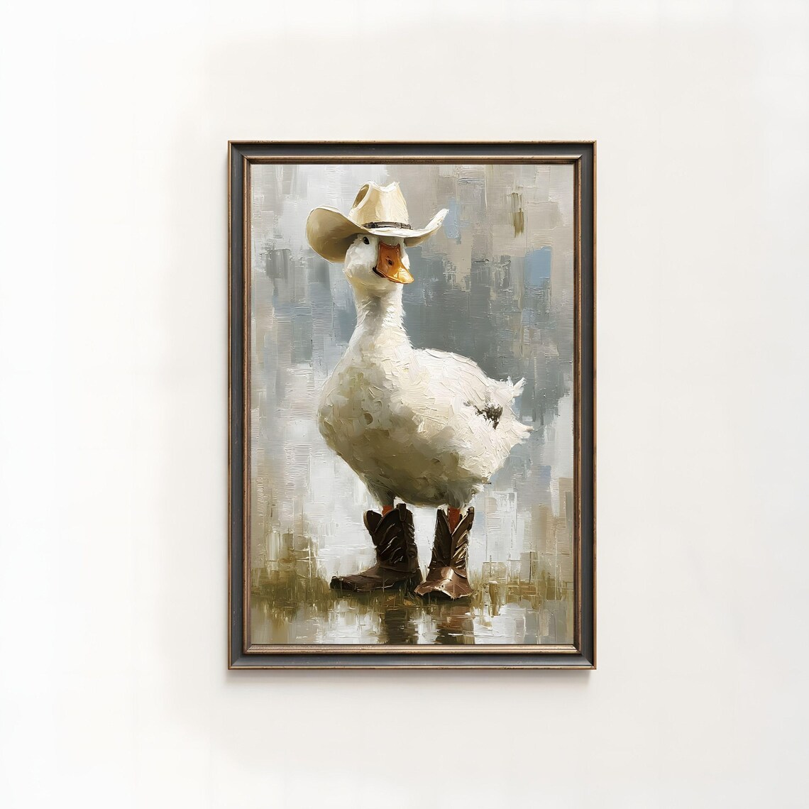 Funny Goose in Cowboy Hat and Boots Rustic Western Oil Painting Poster