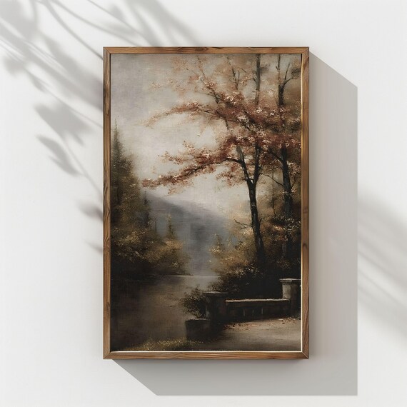 Vintage Forest River Oil Painting Print Dark Academia 231