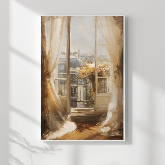 Parisian Window View Print Eiffel Tower Balcony Art 270