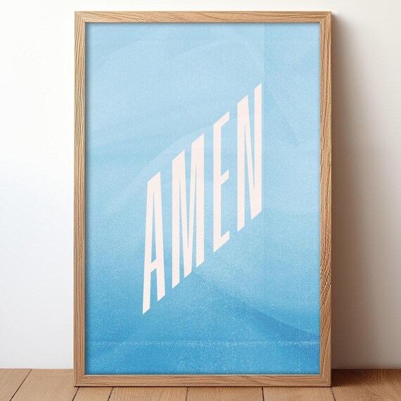 Amen White Italic Letters Blue Gradient Christian Faith Poster