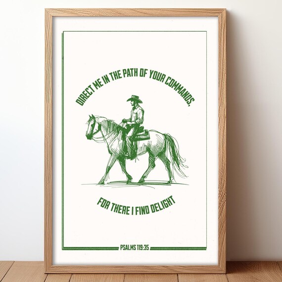 Cowboy Religious Western Psalms 11935 Horse Rider Line Art Poster