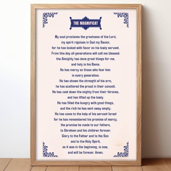 The Magnificat Prayer Catholic Hymn Navy Blue Scripture Wall Art