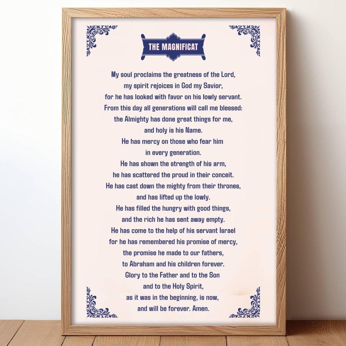 The Magnificat Prayer Catholic Hymn Navy Blue Scripture Wall Art