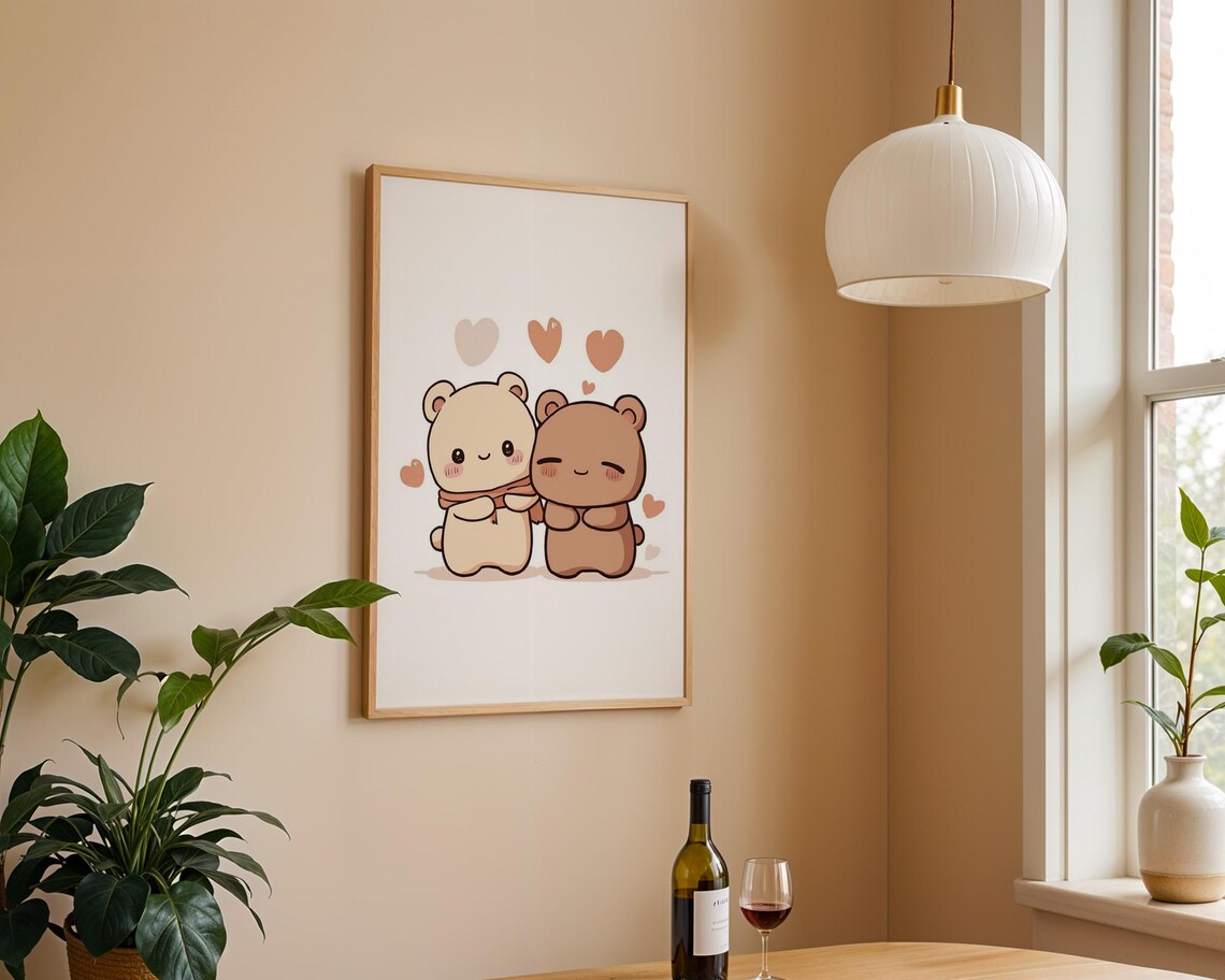 Cute Couple Bears Hugging Kawaii Animal Poster for Bedroom Wall Decor - Image 4