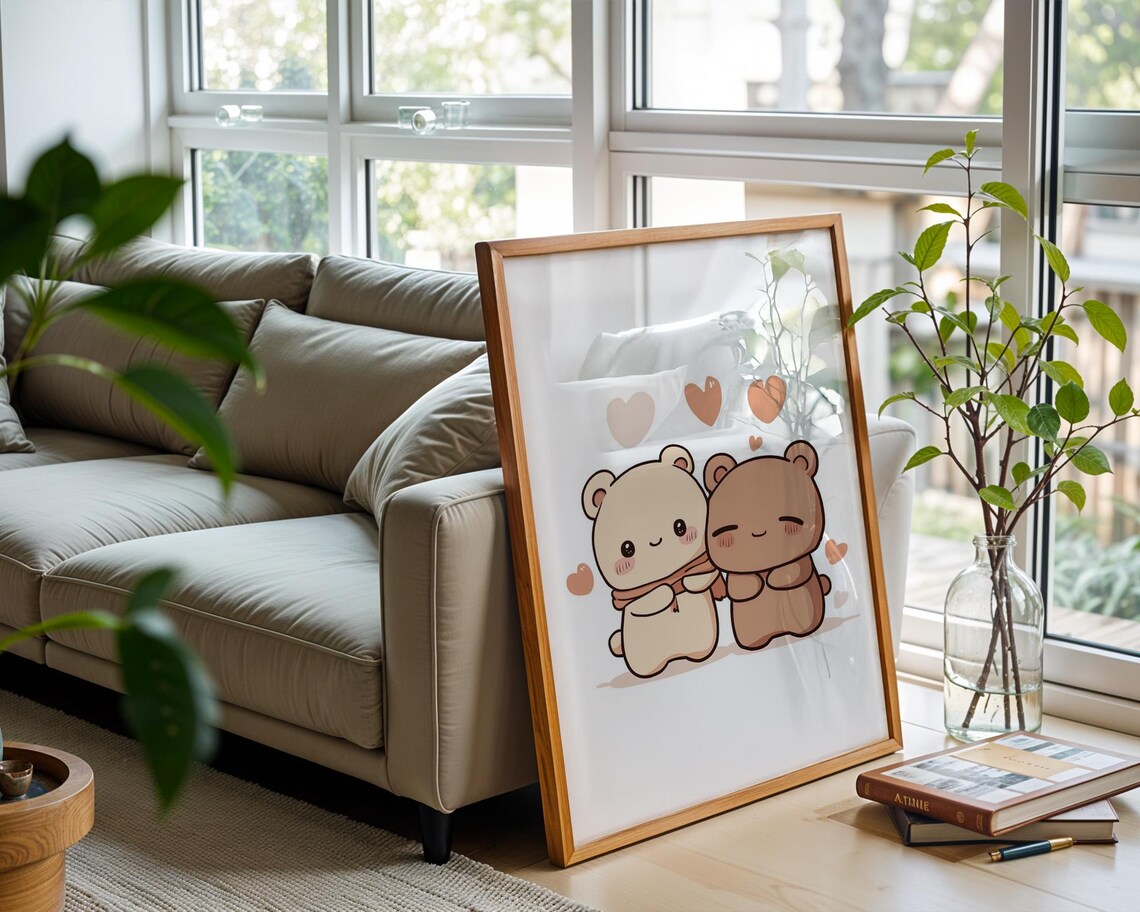 Cute Couple Bears Hugging Kawaii Animal Poster for Bedroom Wall Decor - Image 2