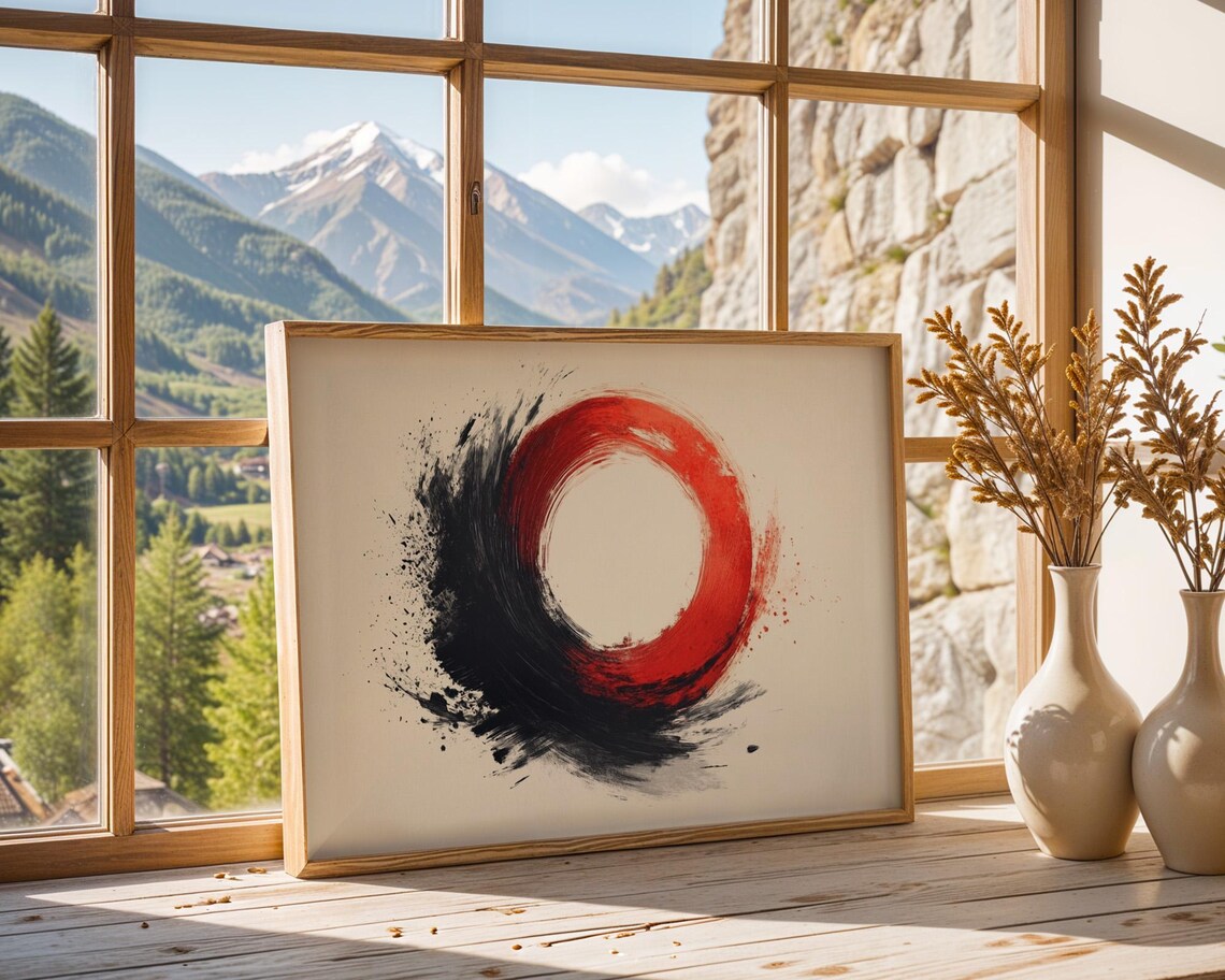 Orange And Black Paint Circle Modern Poster - Image 3