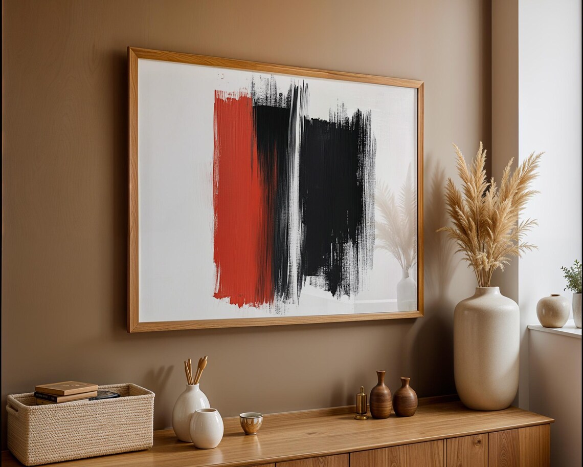 Black And Orange Double Paint Stroke Poster Modern Art Wall Art For Home Office Decor