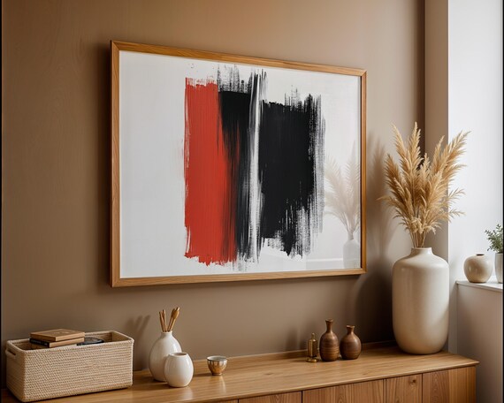 Black And Orange Double Paint Stroke Poster Modern Art Wall Art For Home Office Decor
