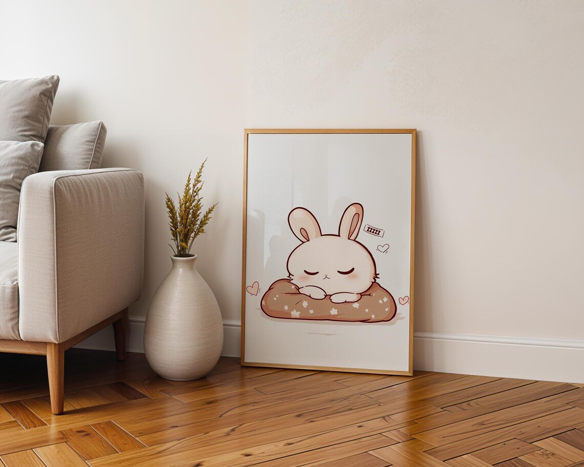 Cute Sleeping Bunny on Donut Pillow Kawaii Cartoon Animal Poster - Image 6